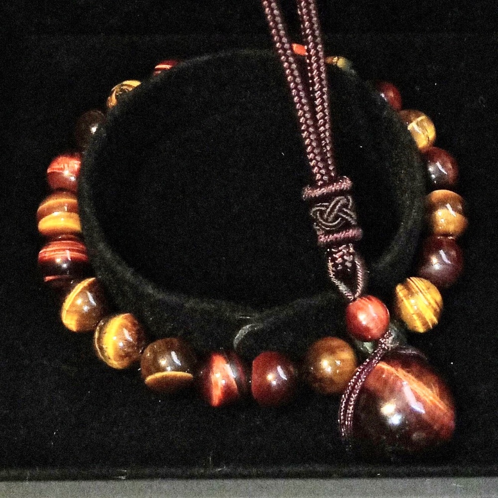Multi colored Tigers Eye Natural Handmade Stone Bracelet Set